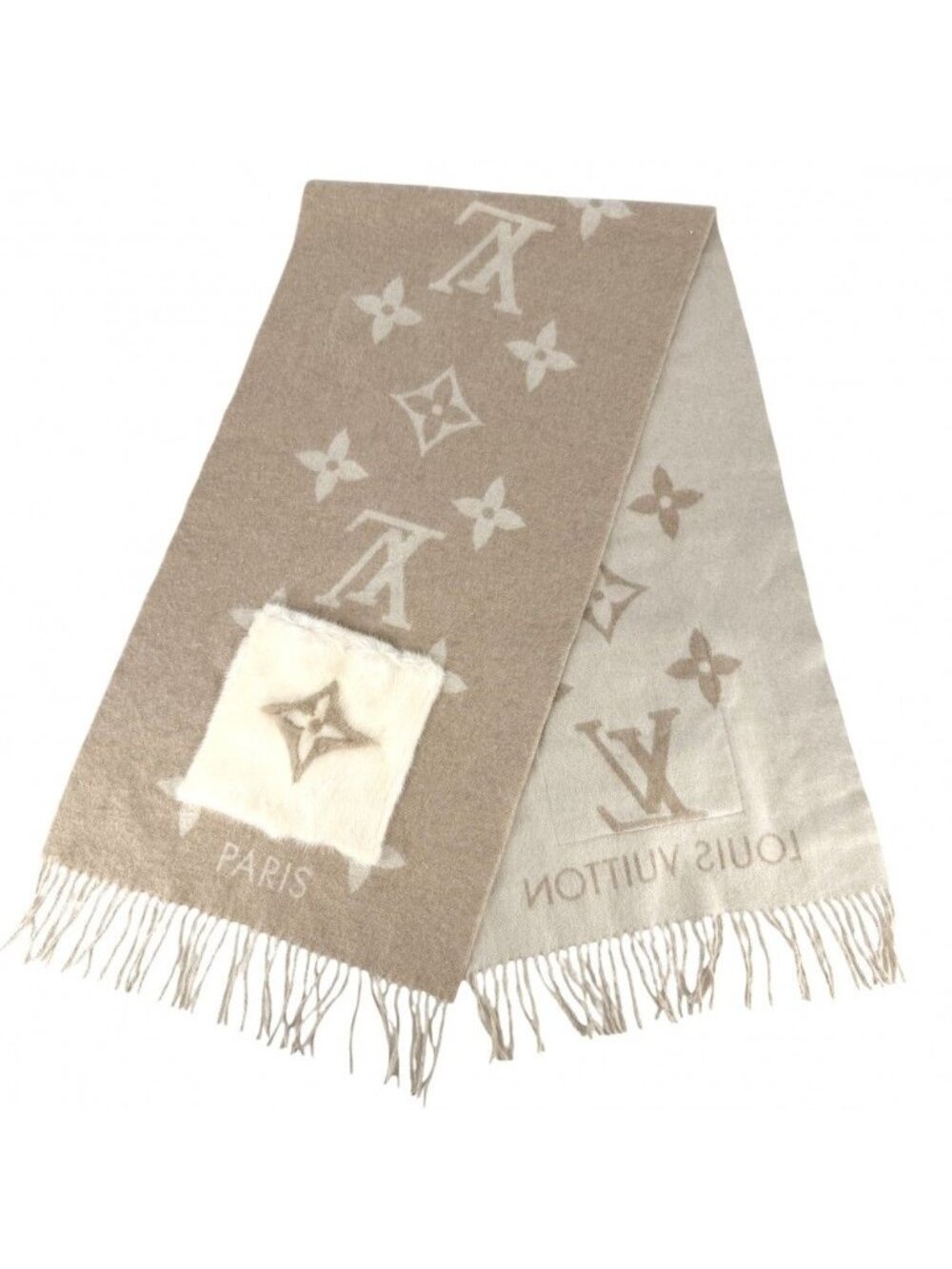 Louis Vuitton Scarf Monogram Cordray Cavic Cashmere Mink Beige Ivory Winter - Picture 3 of 8